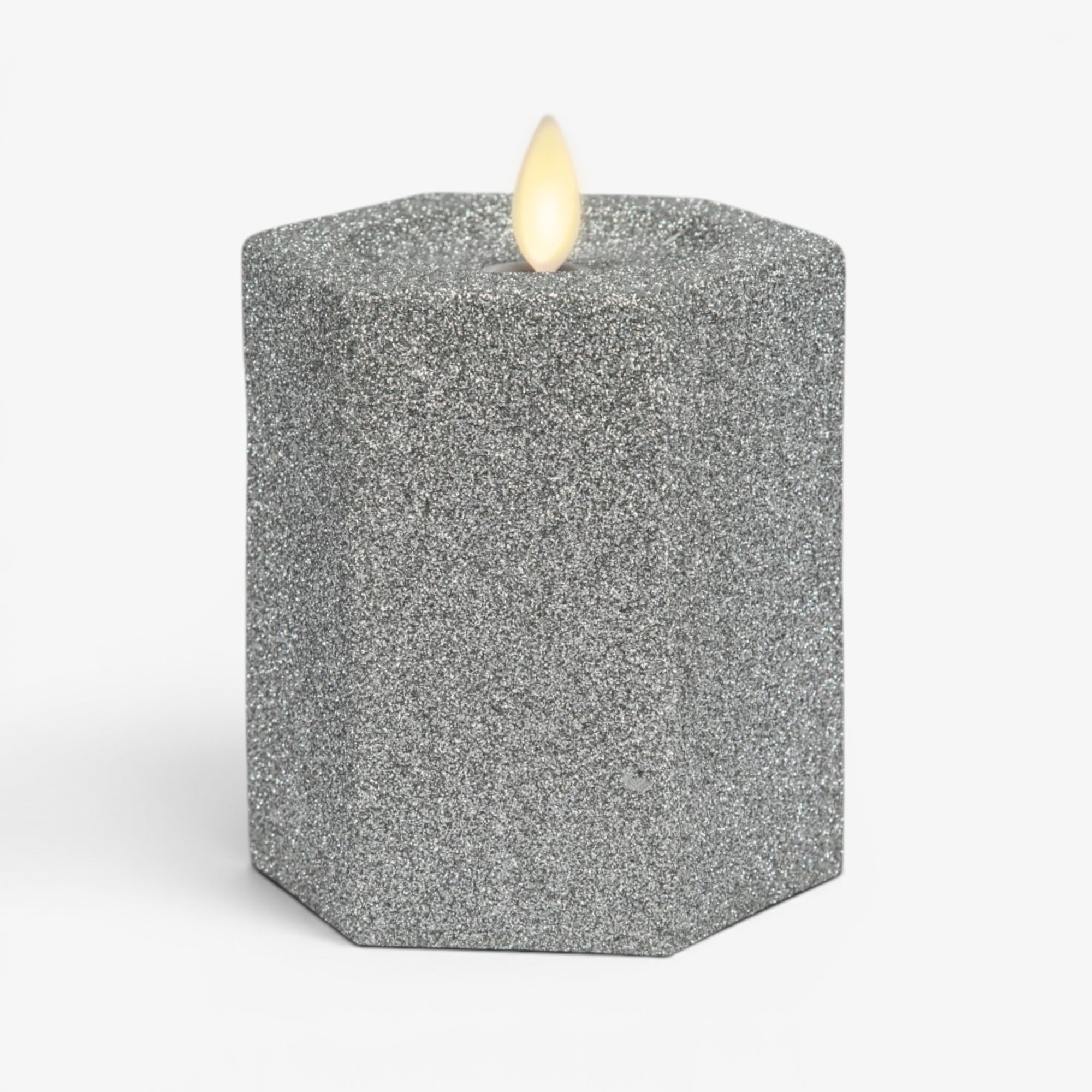 sm-image-167e9a7473fe2931288bfe63 Brilliant Silver Hexagon Flameless Candle Pillar