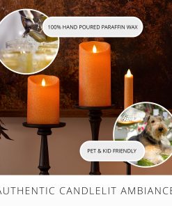 Russet Orange Glitter Flameless Candle Pillar