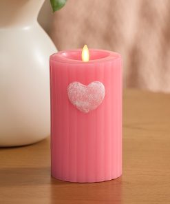 Sweet Pink Ribbed Flameless Candle Pillar