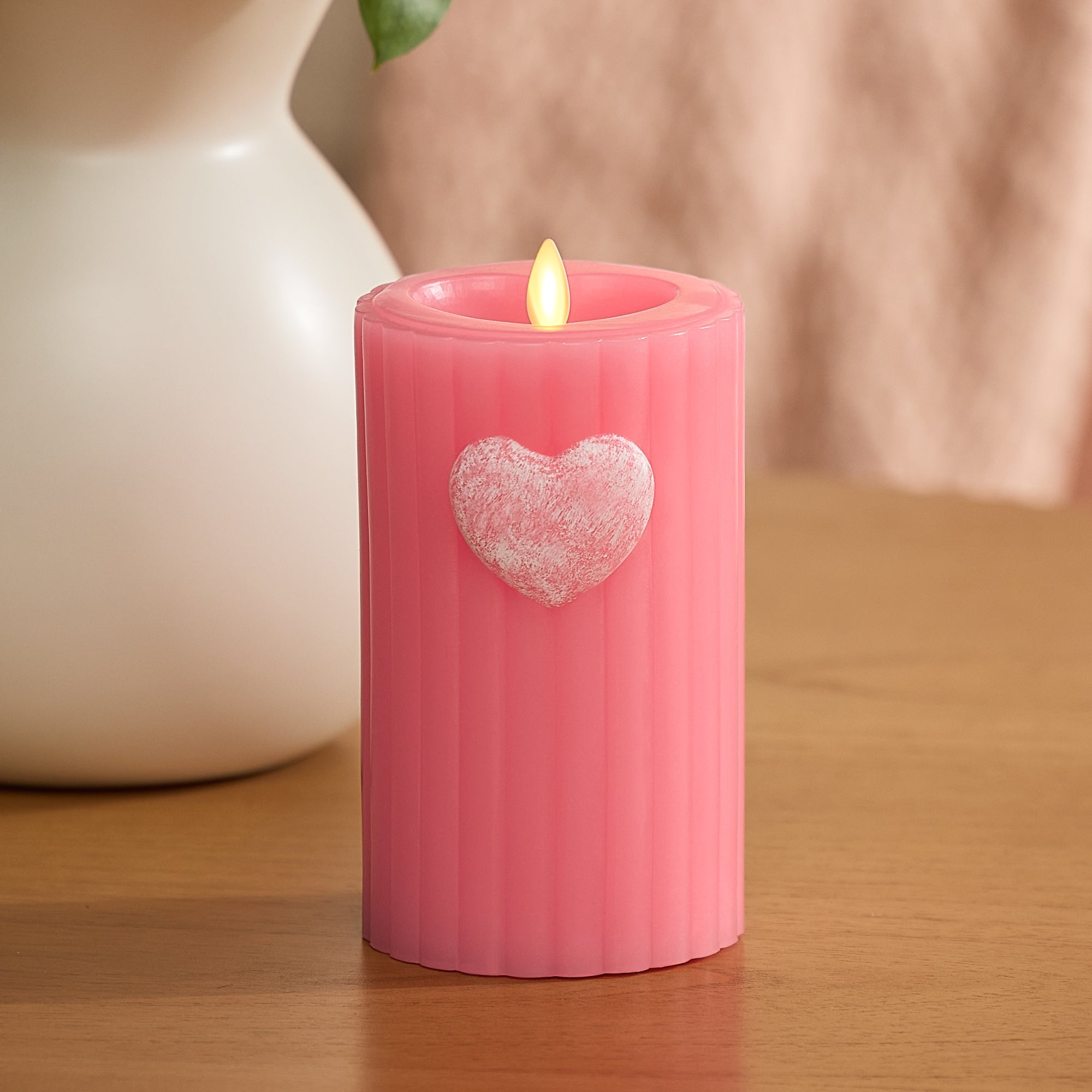 sm-image-1791c8907e06cb72bb3d504b Sweet Pink Ribbed Flameless Candle Pillar