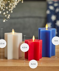 Set of 3 Red, White & Blue Star-shaped Flameless Candle Pillars