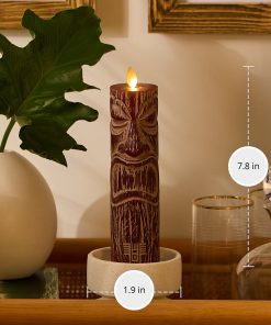 Cherry Mahogany Chalky Etched Slim Tiki Flameless Candle Pillar