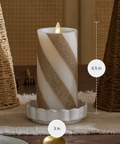 Champagne Glow Candy Cane Glitter Flameless Candle Pillar