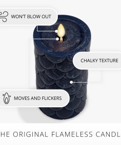 Midnight Blue Embossed Fish Scale Flameless Candle Pillar