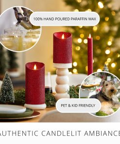 Holiday Red Glitter Flameless Candle Pillar