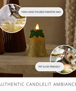 Gilded Gold Glitter Holiday Bell Flameless Candle