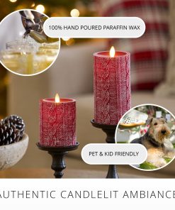 Holiday Red Sweater Knit Flameless Candle Pillar