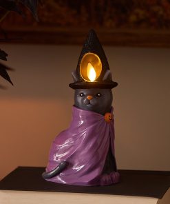 Smoky Charcoal Flameless Candle Witch Cat