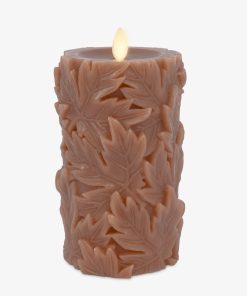 Caramel Café Embossed Leaves Flameless Candle Pillars