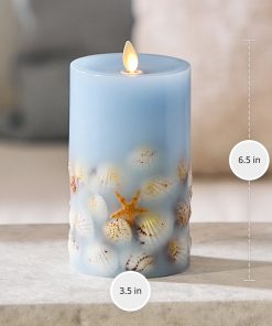Soft Chambray Embedded Seashell & Starfish Flameless Candle Pillars