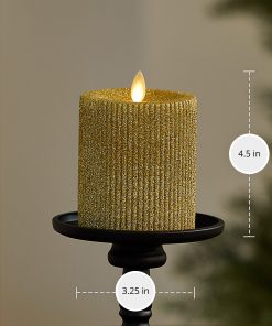 Rich Gold Glitter Ribbed Flameless Candle Pillar