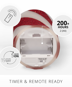 Red Candy Cane Wide Glitter Stripe White Flameless Candle Pillar