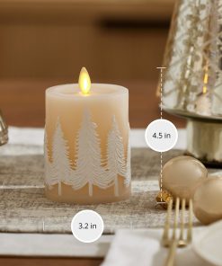 White Swan Embossed Trees Flameless Candle Pillar
