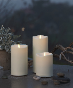 Outdoor Flameless Ivory Pearl Candle Pillar - Melted Top - 3.75" Width