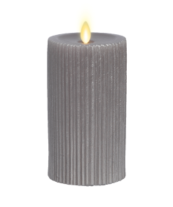 Ribbed Metallic Grey Flameless Candle Pillar