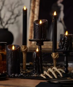 Black Heavy Wax Drip Flameless Candle Slim Pillar