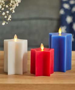 Set of 3 Red, White & Blue Star-shaped Flameless Candle Pillars