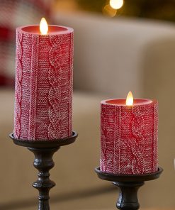 Holiday Red Sweater Knit Flameless Candle Pillar