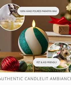 Green Candy Cane Glitter Stripe Flameless Candle Sphere