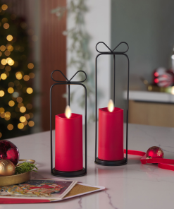 Bow Lantern and True Red Outdoor Flameless Candle