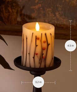 Pearl Ivory Embedded Orange Berries & Twigs Flameless Candle Pillar