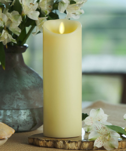 Ivory Flameless Candle Pillar - Scallop Top Vanilla Scented - 3” Width