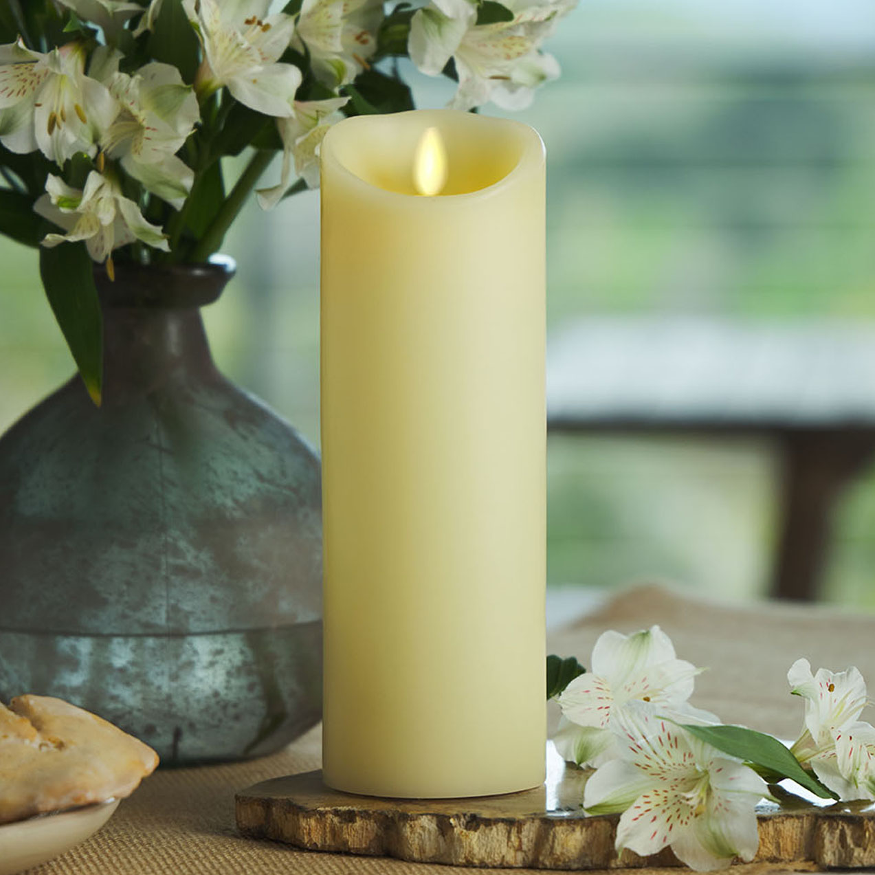 sm-image-25bf90f90e065bb73c551821 Ivory Flameless Candle Pillar - Scallop Top Vanilla Scented - 3” Width