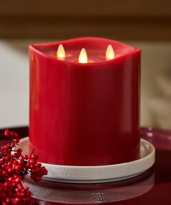 Burgundy Flameless Candle Tri-Flame Grand Pillar - Melted Top