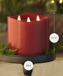 Burgundy Flameless Candle Tri-Flame Grand Pillar - Melted Top