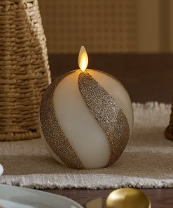 Champagne Glow Candy Cane Glitter Flameless Candle Sphere
