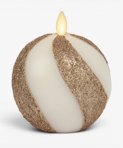 Champagne Glow Candy Cane Glitter Flameless Candle Sphere