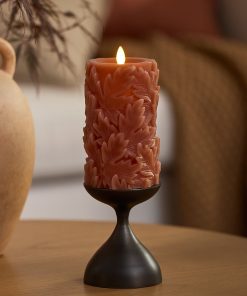 Caramel Café Embossed Leaves Flameless Candle Pillars