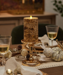Real Birch Wood Flameless Candle Pillar - Recessed Top - 3.5