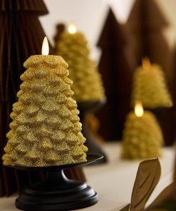 Rich Gold Glitter Flameless Candle North Tree