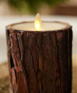Real Bark Wood Flameless Candle Pillar