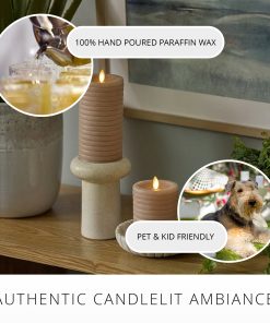 Timeless Taupe Chalky Ribbed Flameless Candle Pillar