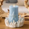Soft Chambray Embossed Starfish Flameless Candle Pillar