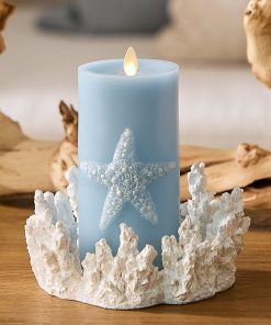 Soft Chambray Embossed Starfish Flameless Candle Pillar