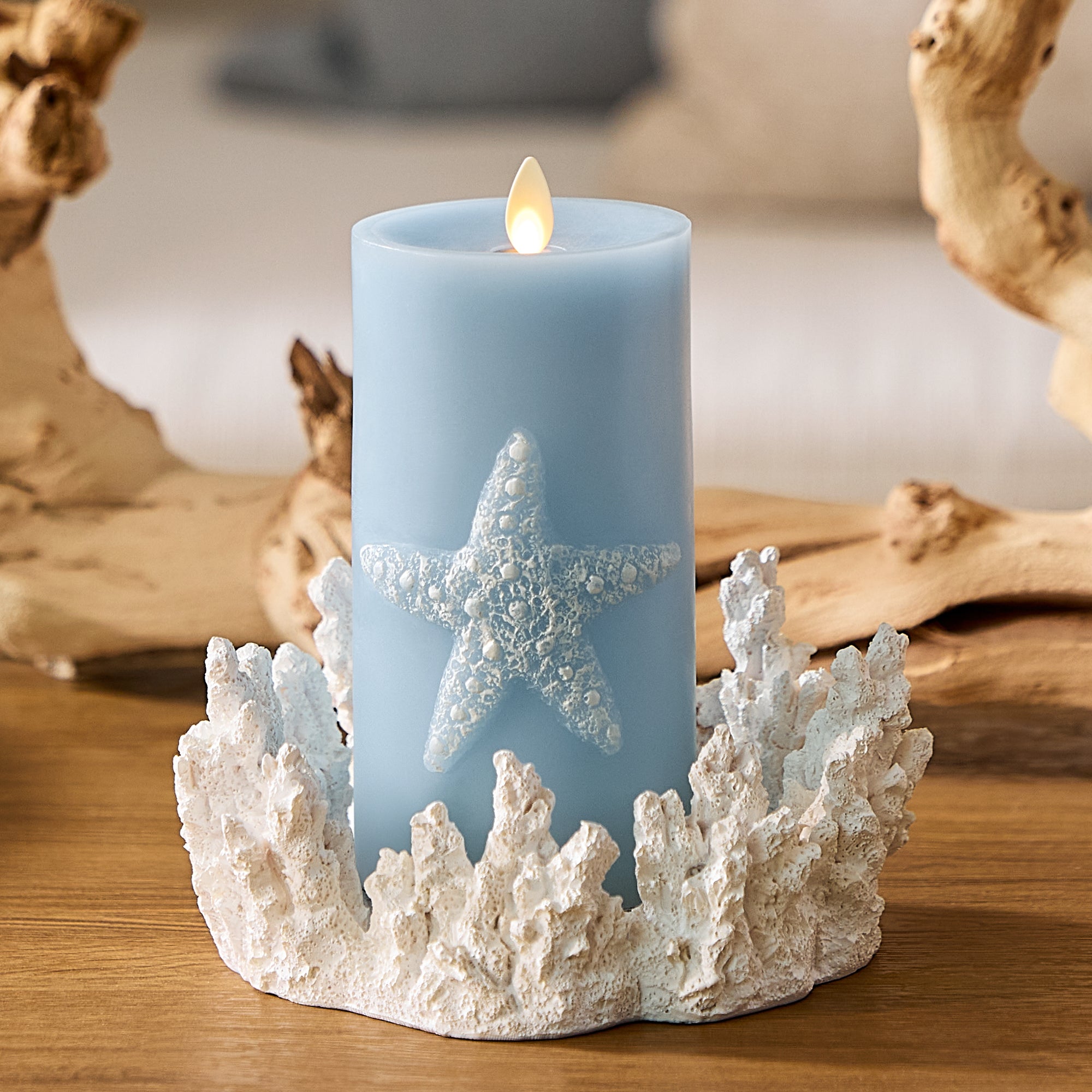 sm-image-2be174f3dc449e27f6964862 Soft Chambray Embossed Starfish Flameless Candle Pillar
