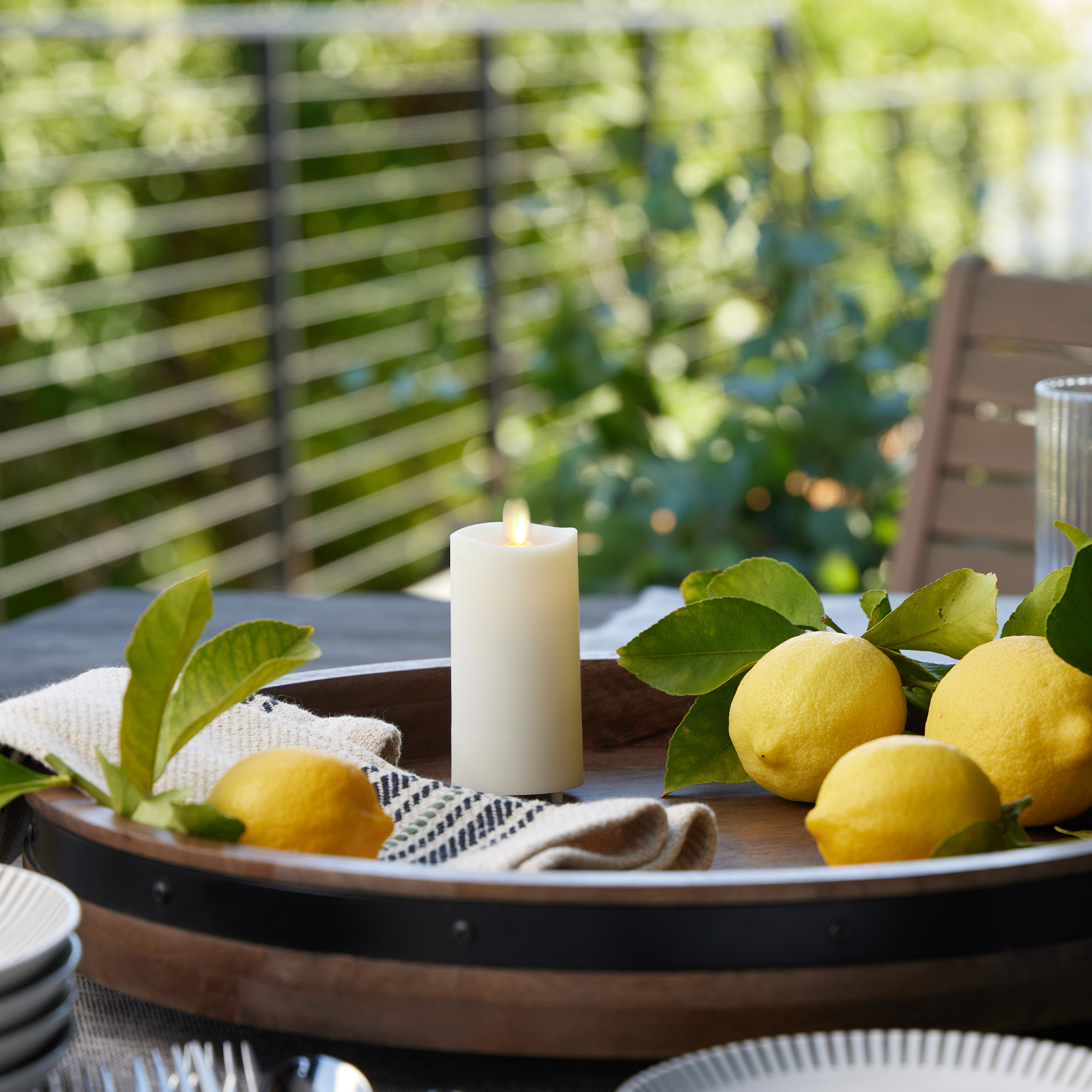 sm-image-2c220e8945b52a1a9aef4ce2 Pearl Ivory Outdoor Flameless Candle Slim Pillar - Melted Top - 2" Width
