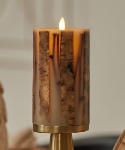 Ivory Embedded Birch and Twigs Flameless Candle Pillar
