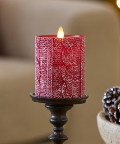 Holiday Red Sweater Knit Flameless Candle Pillar