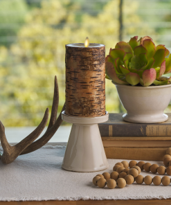 Real Birch Wood Flameless Candle Pillar - Recessed Top - 3.5