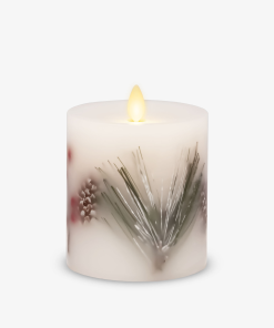 Embedded Pine, Berries & Pinecones Flameless Candle Pillar