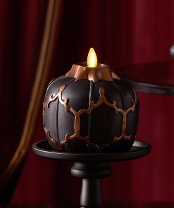 Black Embossed Fretwork Flameless Candle Pumpkin