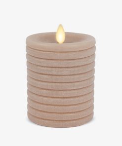 Timeless Taupe Chalky Ribbed Flameless Candle Pillar