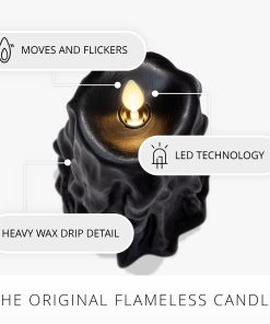 Black Heavy Wax Drip Flameless Candle Slim Pillar