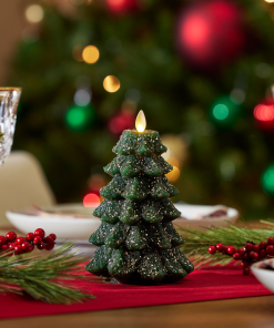 Green Glitter Holiday Tree Flameless Candle