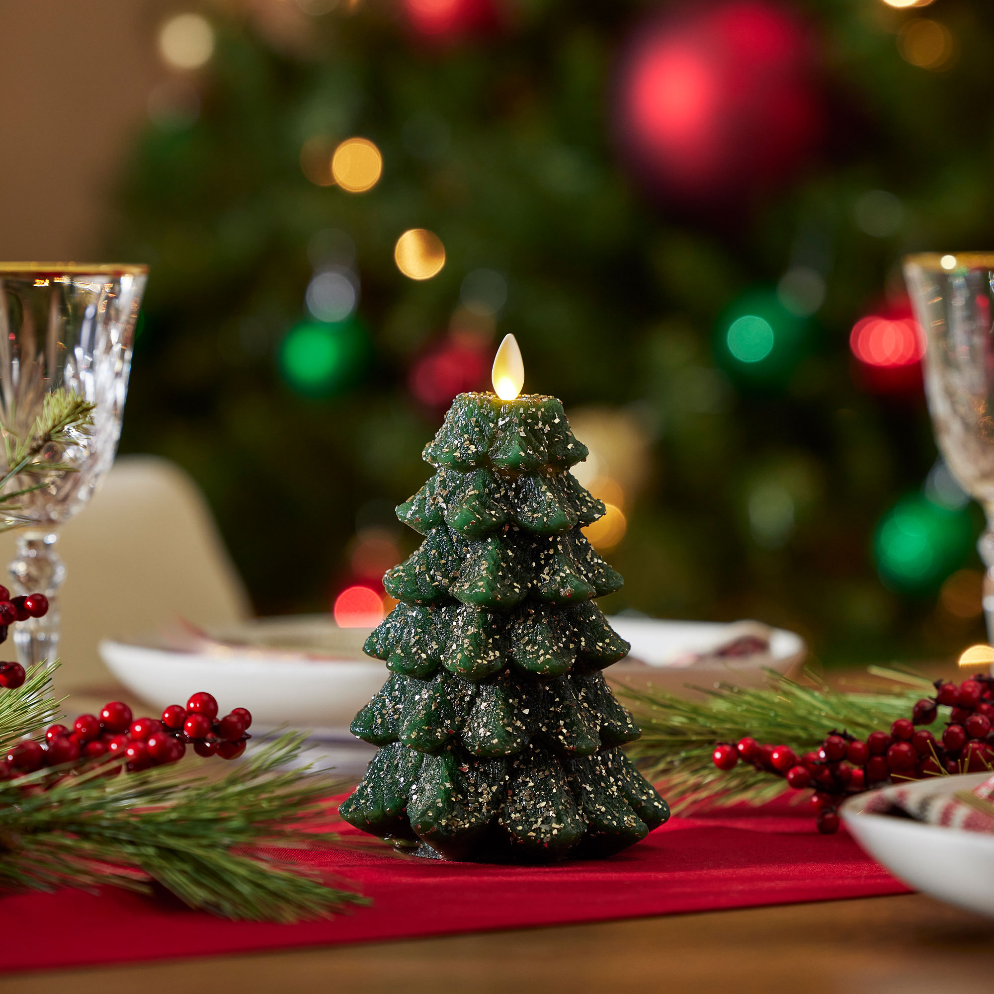 sm-image-2db510447080e55315e3473c Green Glitter Holiday Tree Flameless Candle