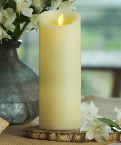 Ivory Flameless Candle Pillar - Scallop Top Vanilla Scented - 3.5” Width